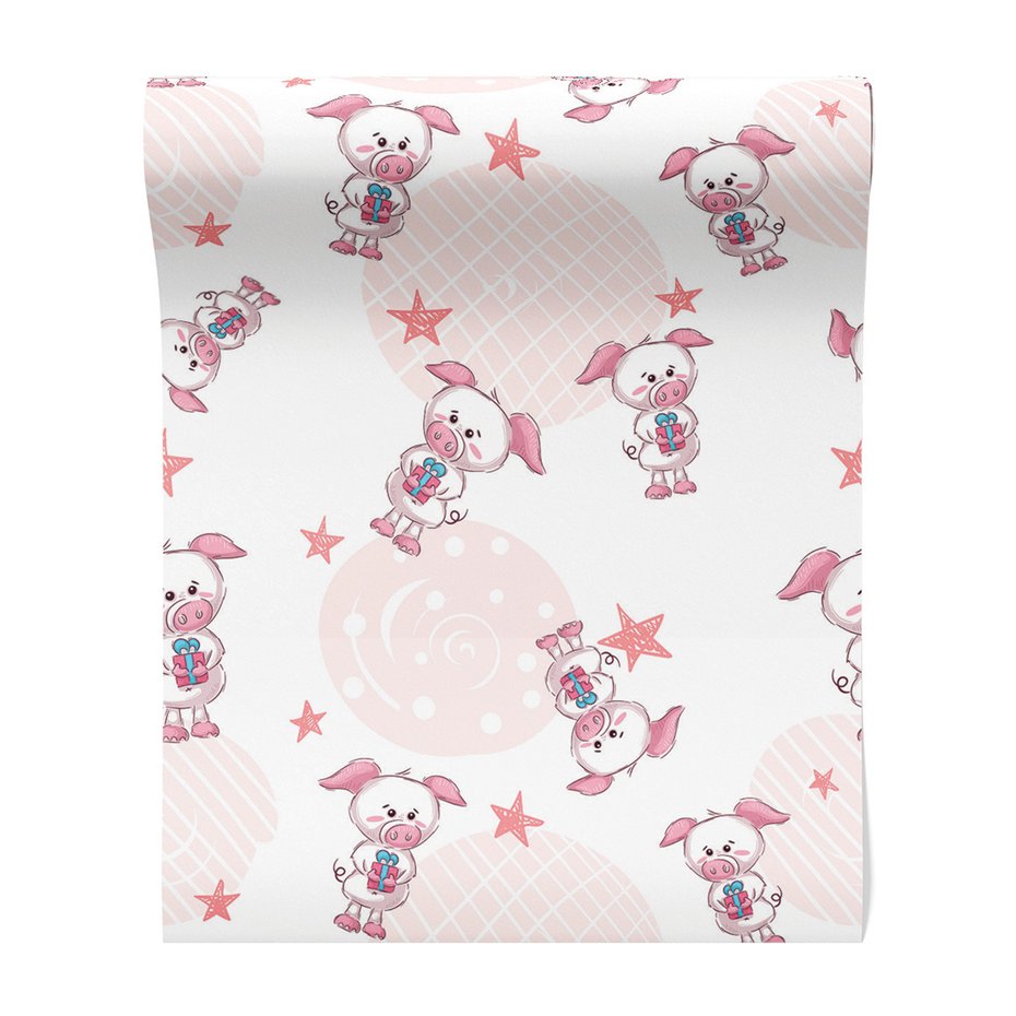 Tapeta - dziecięca, świnki, gwiazdy, prezenty