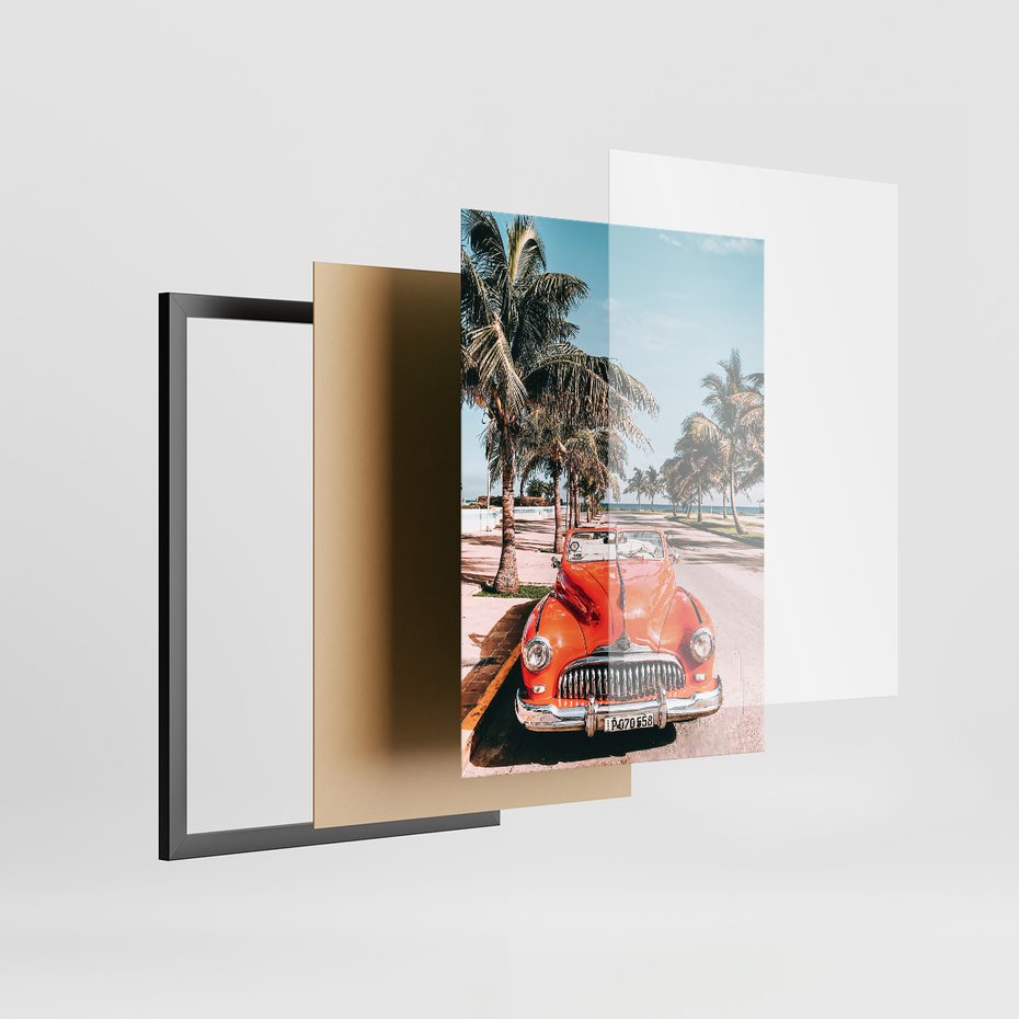 Zestaw obrazy w ramie, plakaty - palmy, plaża, wakacje - rama czarna