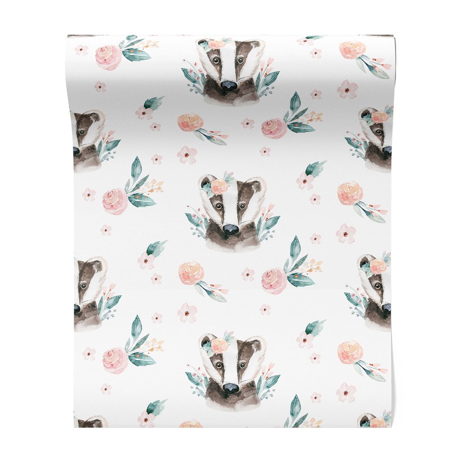 Tapeta - borsuk, kwiaty, liście