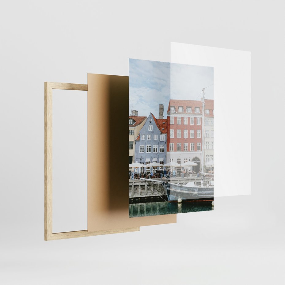 Zestaw obrazy w ramie, plakaty - miasto, budynki, kanał - rama drewno