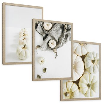 Zestaw obrazy w ramie, plakaty - dynie, jesień, dekoracje - rama drewno