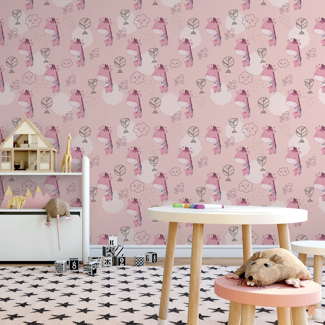 Tapeta - dziecięca, żyrafa, chmura, wiatr