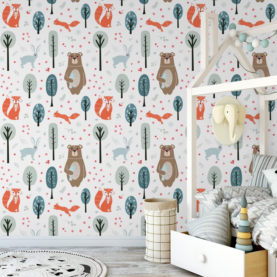 Tapeta - dziecięca, las, zwierzęta,