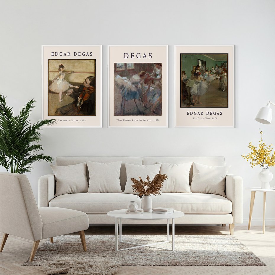 Zestaw obrazy w ramie, plakaty - balet, tancerki, Degas - rama biała