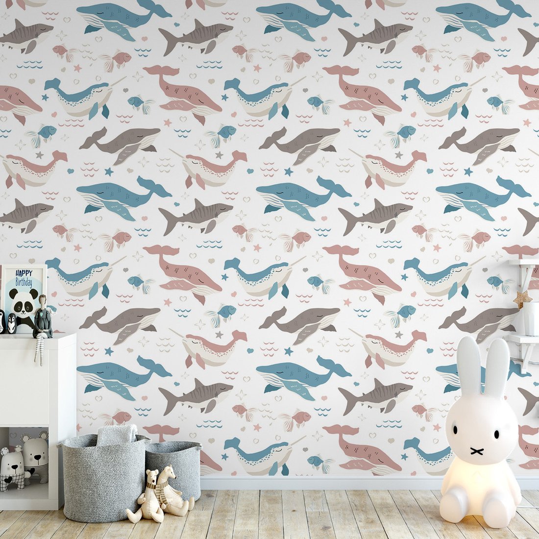 Tapeta - dziecięca, wieloryb, ryba, rekin