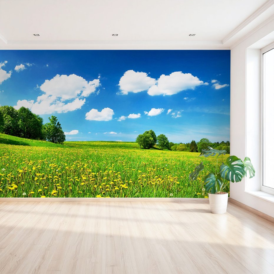 Fototapeta - łąka, chmury, natura