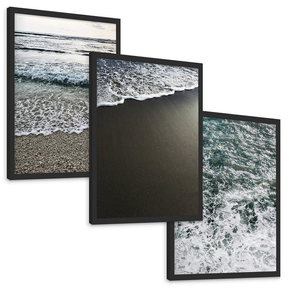 Zestaw obrazy w ramie, plakaty - morze, woda, plaża - rama czarna