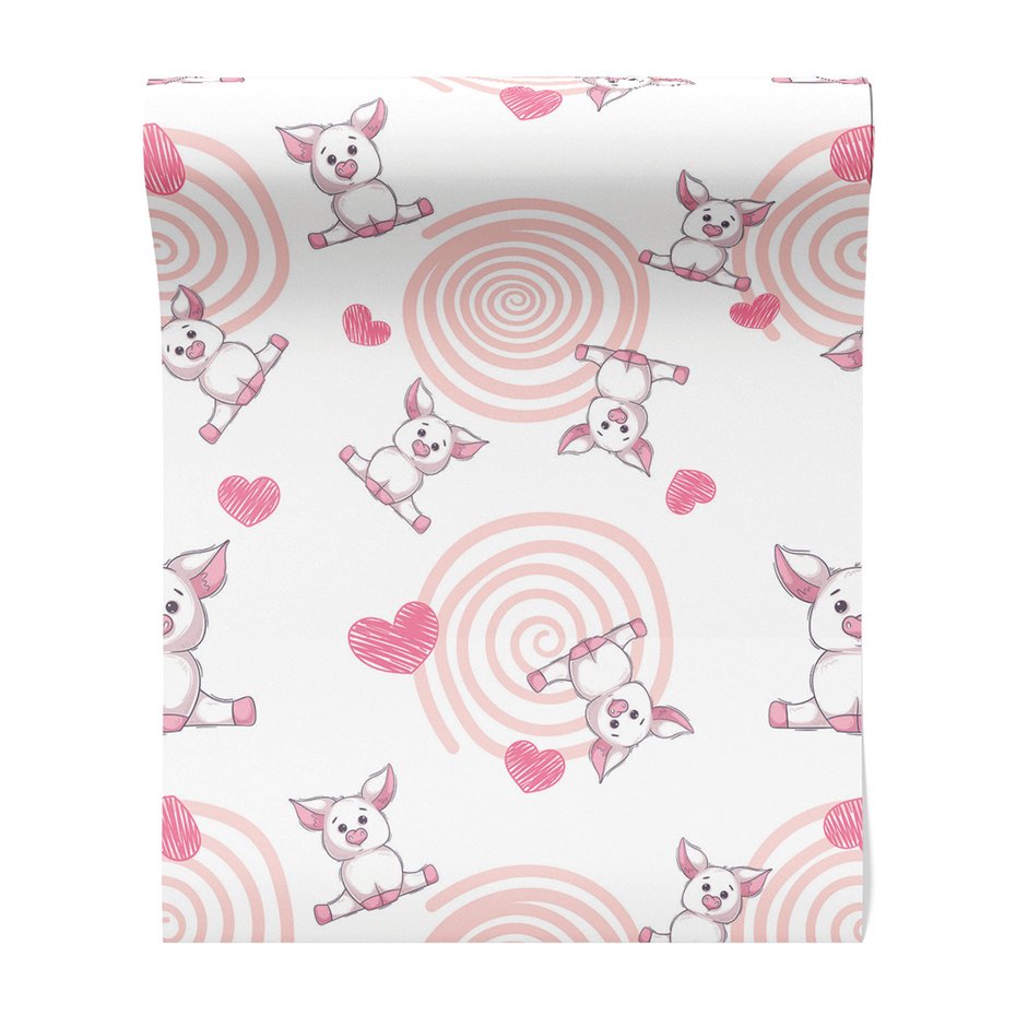 Tapeta - dziecięca, świnka, serce, spirala