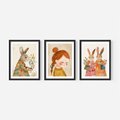 Zestaw obrazy w ramie, plakaty - króliki, dziewczynka, kwiaty - rama czarna