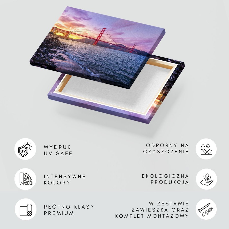 Obraz na płótnie - most, morze, zachód słońca