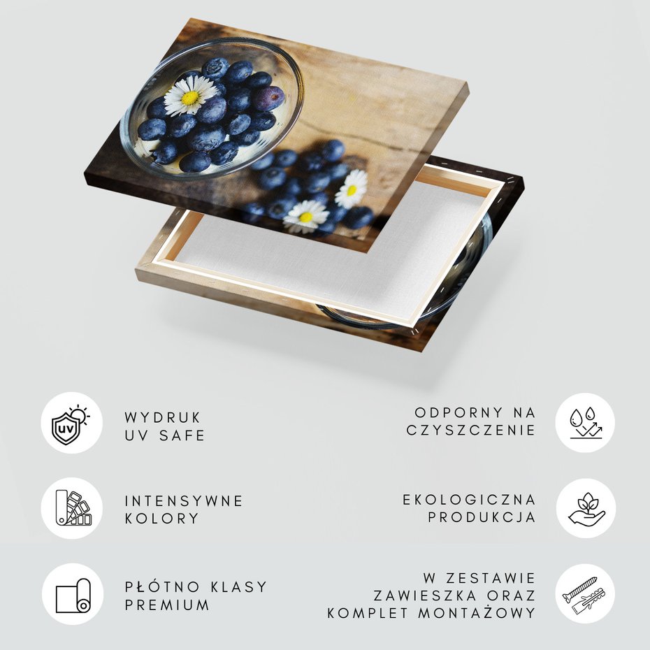 Obraz na płótnie - jagody, kwiaty, deser