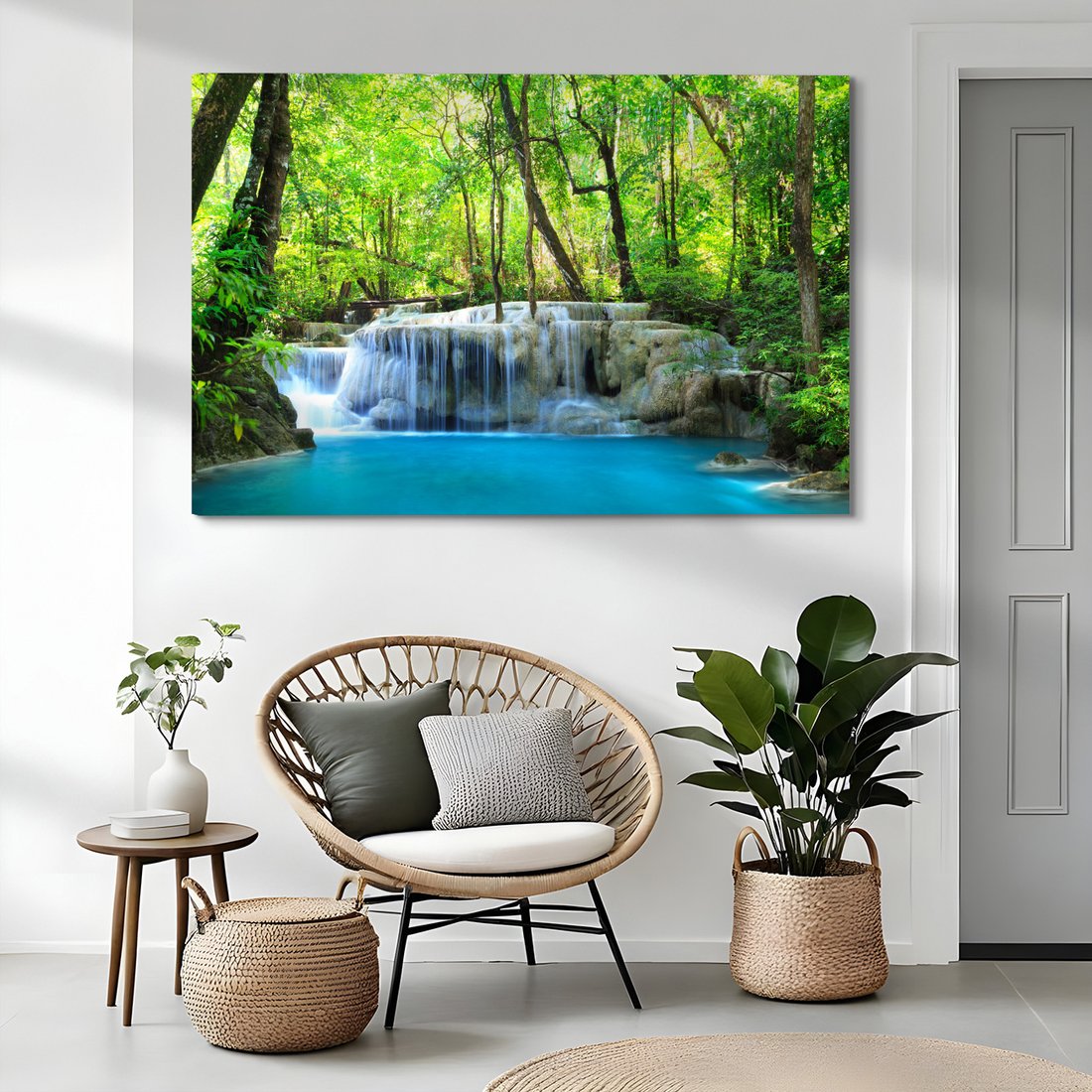 Obraz na płótnie - wodospad, las, turkusowy