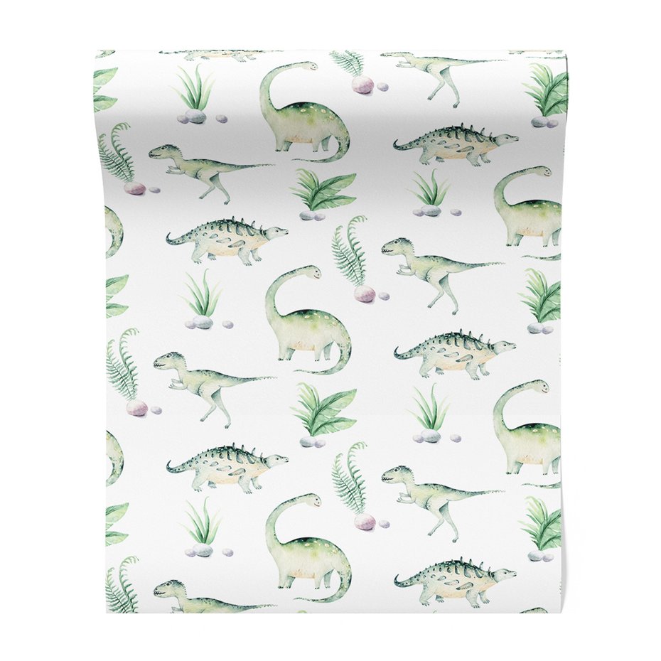 Tapeta - dziecięca, dinozaur, liście, rośliny