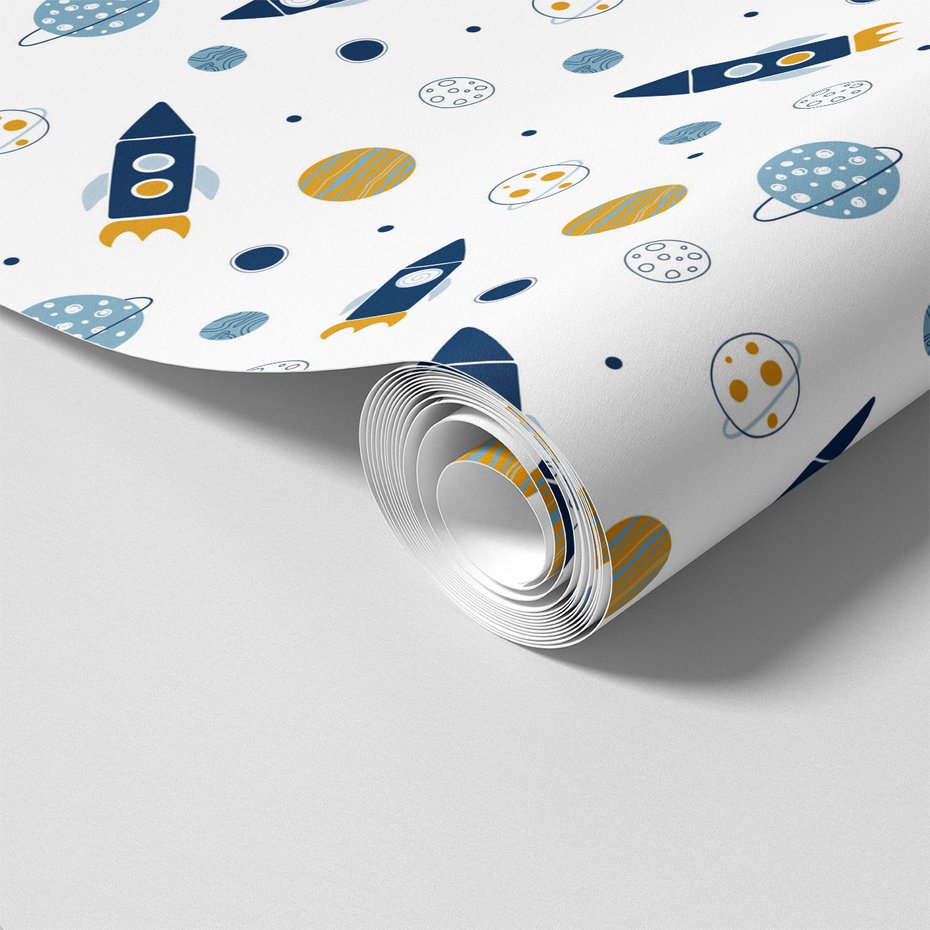 Tapeta - dziecięca, rakieta, kosmos, planeta