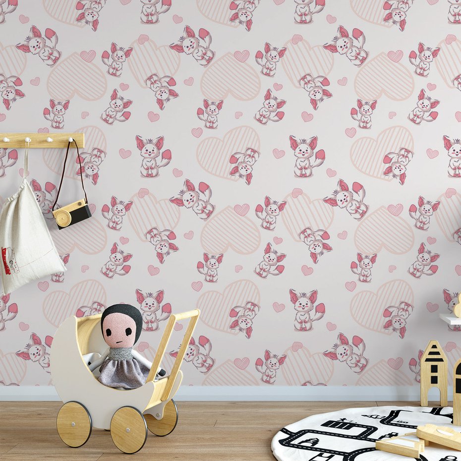 Tapeta - dziecięca, liski, serca