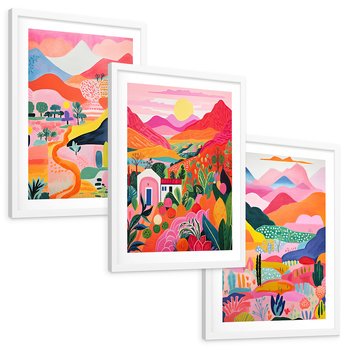 Zestaw obrazy w ramie, plakaty - góry, krajobraz, natura - rama biała