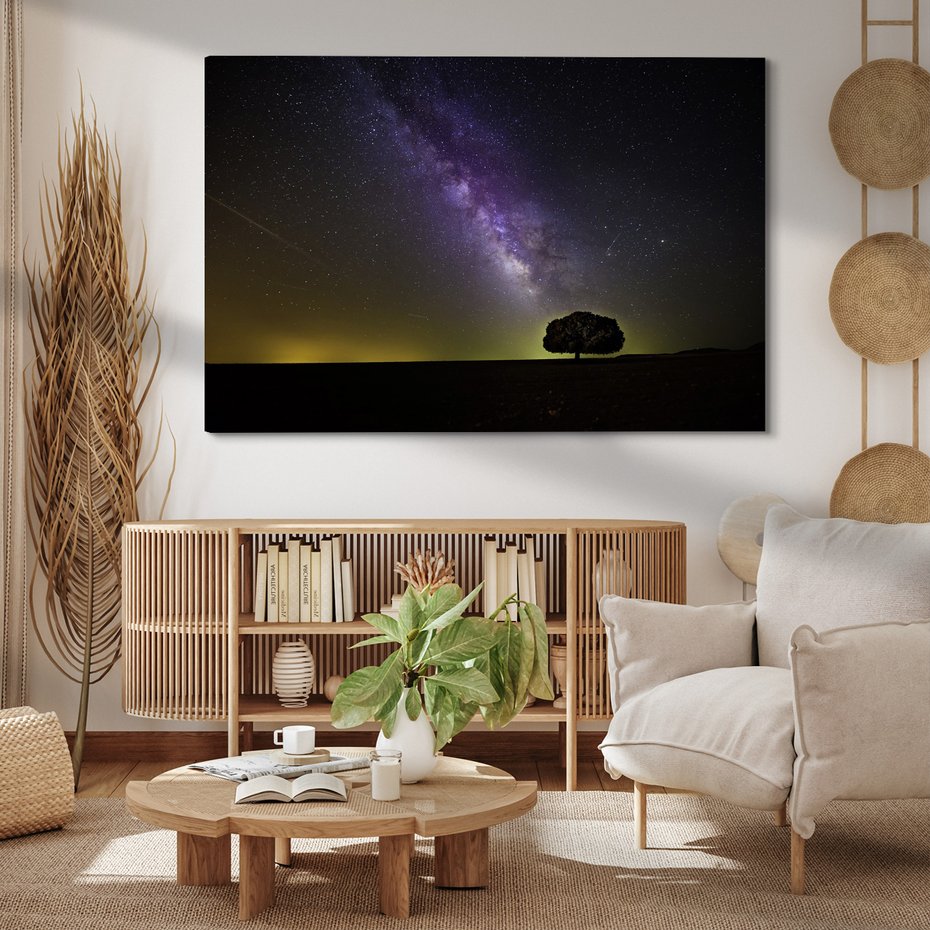 Obraz na płótnie - noc, gwiazdy, drzewo