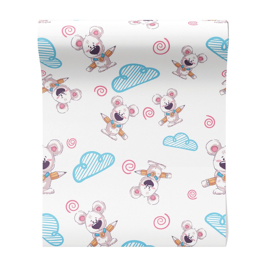 Tapeta - dziecięca, myszy, chmury, spirale
