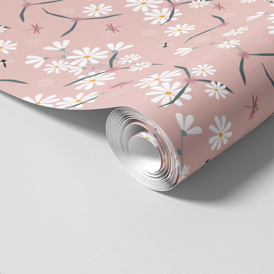 Tapeta - kwiaty, ważki, tło