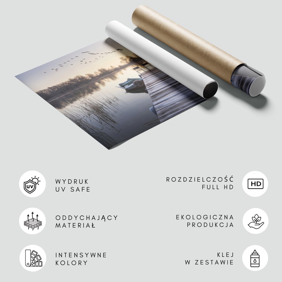 Fototapeta - jezioro, pomost, wschód słońca