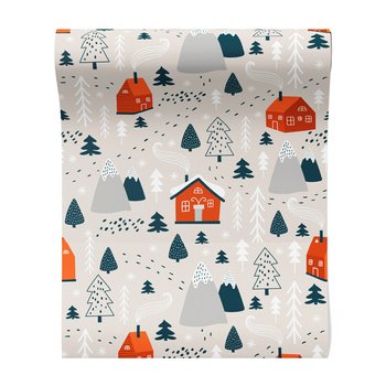 Tapeta - dziecięca, domy, góry, drzewa