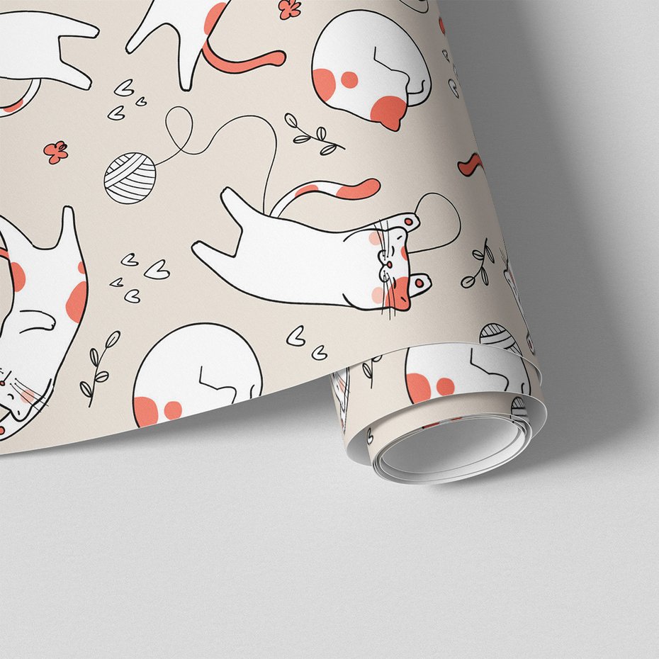 Tapeta - dziecięca, koty, serca, kwiaty