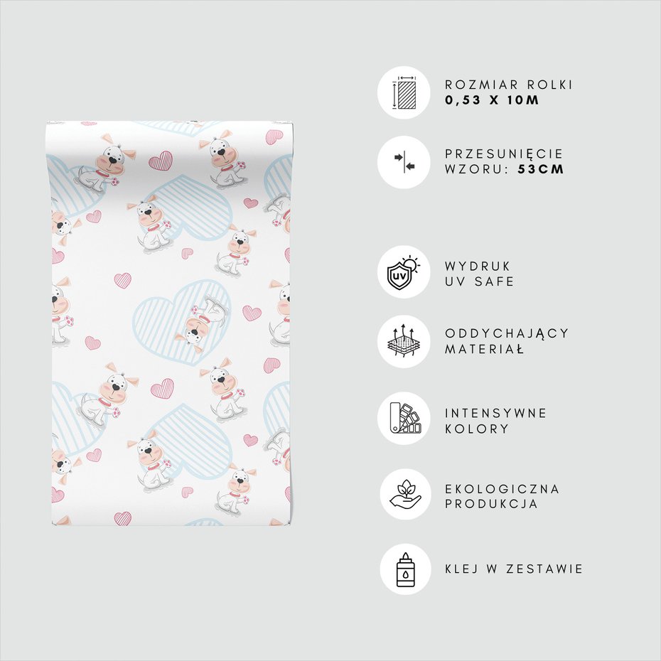 Tapeta - dziecięca, pies, serce, tło