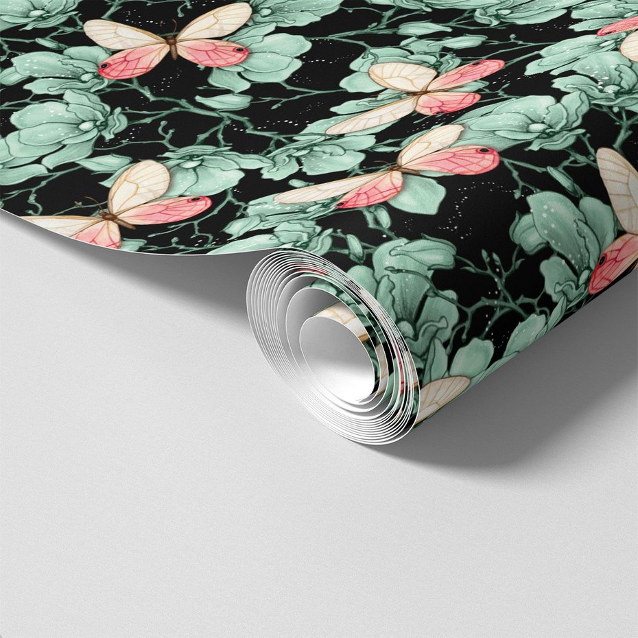 Tapeta - kwiaty, motyle, gałązki