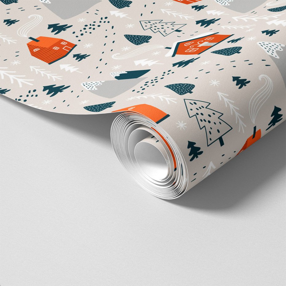 Tapeta - dziecięca, domy, góry, drzewa