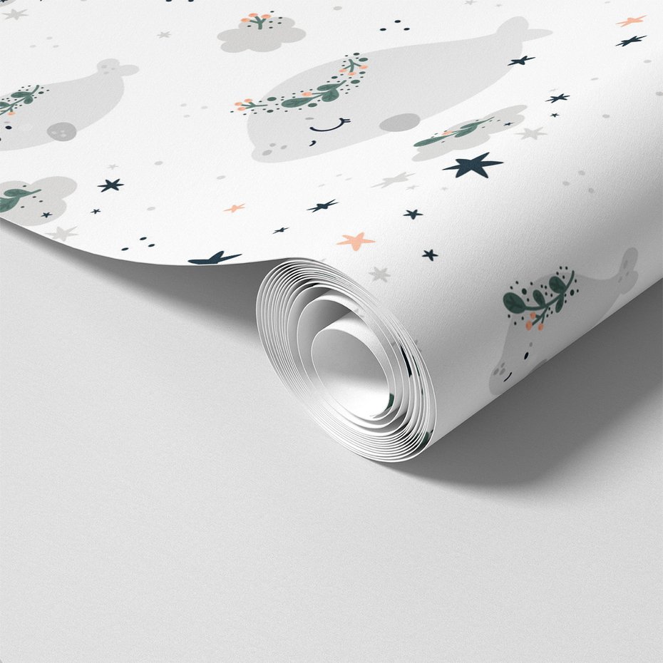 Tapeta - dziecięca, wieloryby, gwiazdy, księżyc