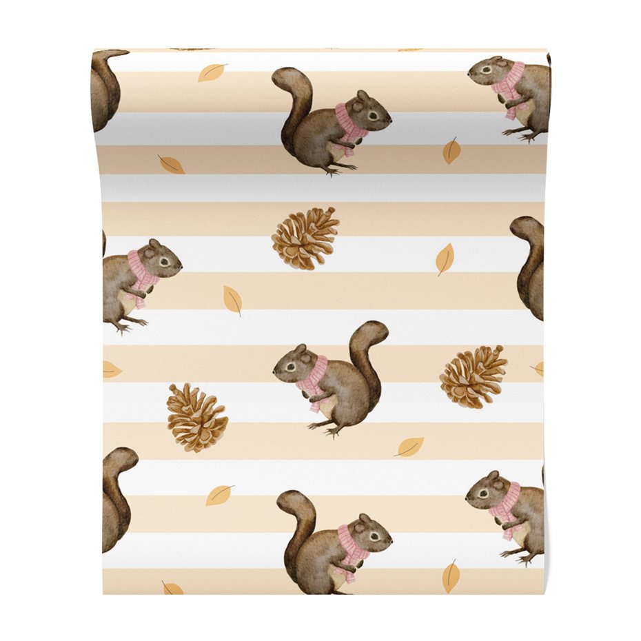 Tapeta - wiewiórka, szyszka, liść