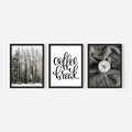 Zestaw obrazy w ramie, plakaty - zima, las, napój - rama czarna