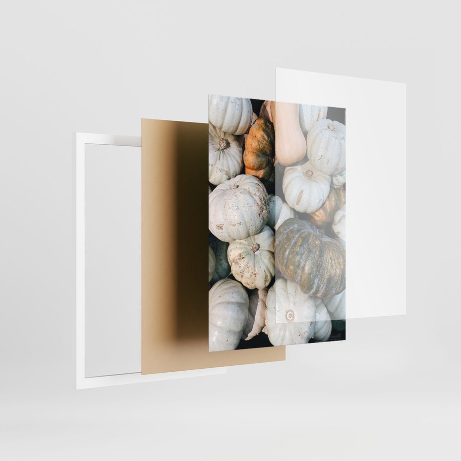 Zestaw obrazy w ramie, plakaty - dynie, liście, jesień - rama biała