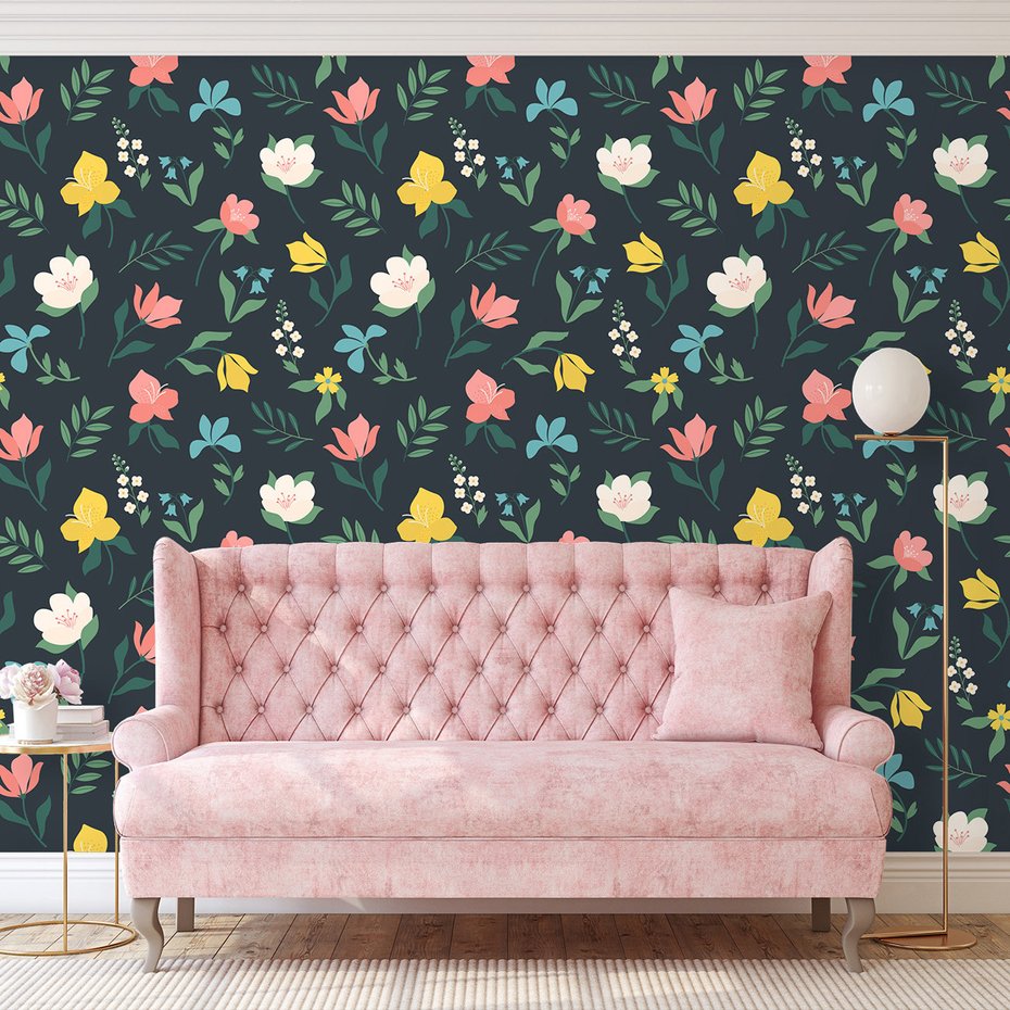 Tapeta - kwiaty, liście, wzór