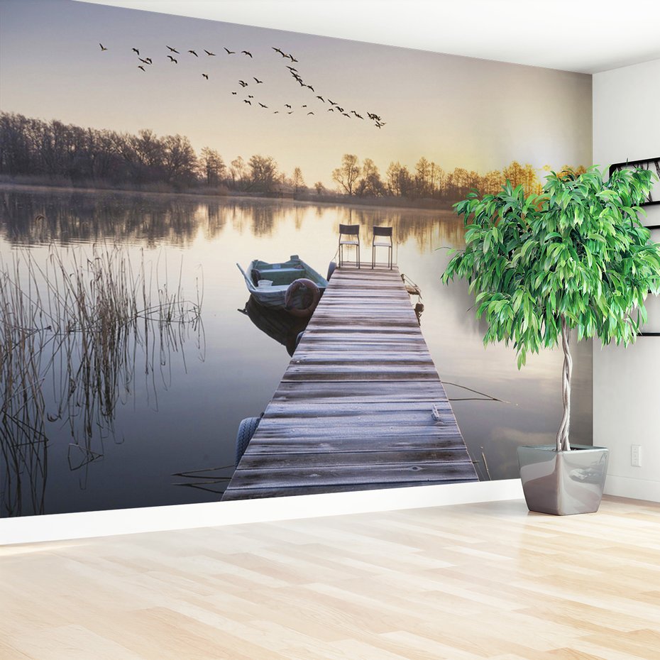 Fototapeta - jezioro, pomost, wschód słońca