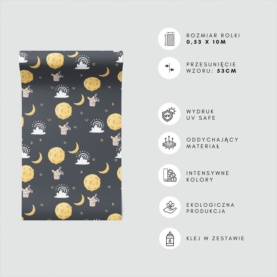 Tapeta - dziecięca, księżyc, królik, chmura