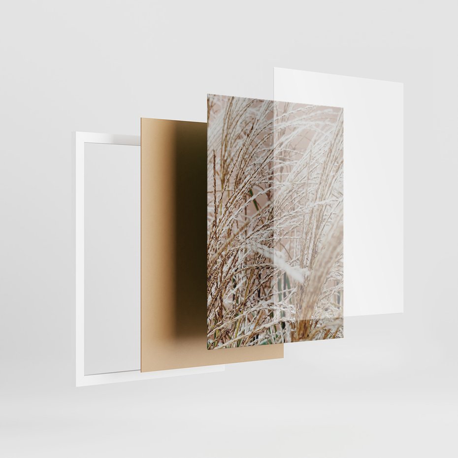Zestaw obrazy w ramie, plakaty - roślina, beżowy, dekoracja - rama biała