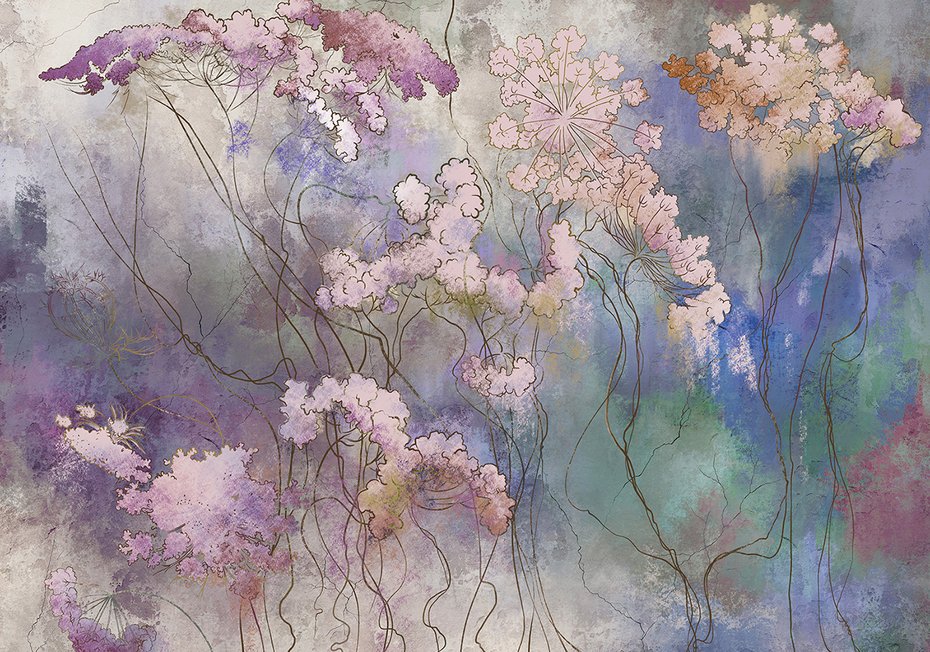 Fototapeta - beton, kwiaty, trawy