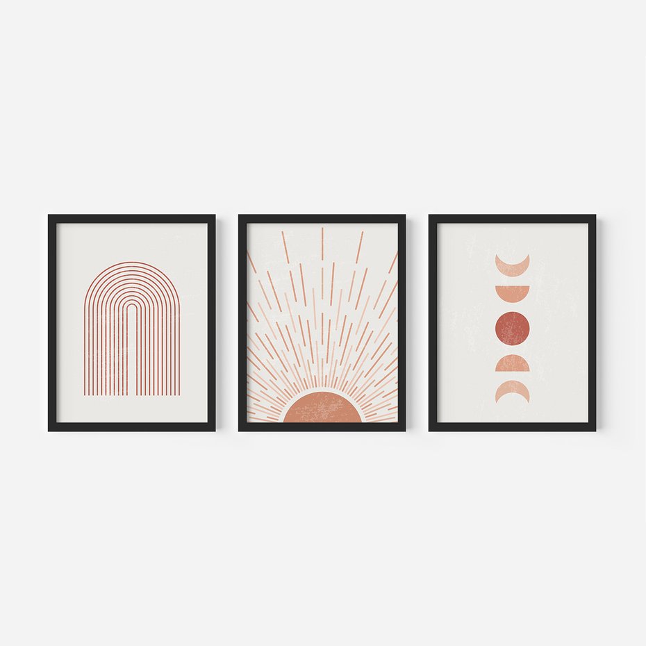 Zestaw obrazy w ramie, plakaty - abstrakcja, boho, minimalizm - rama czarna