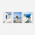 Zestaw obrazy w ramie, plakaty - Grecja, morze, Santorini - rama biała