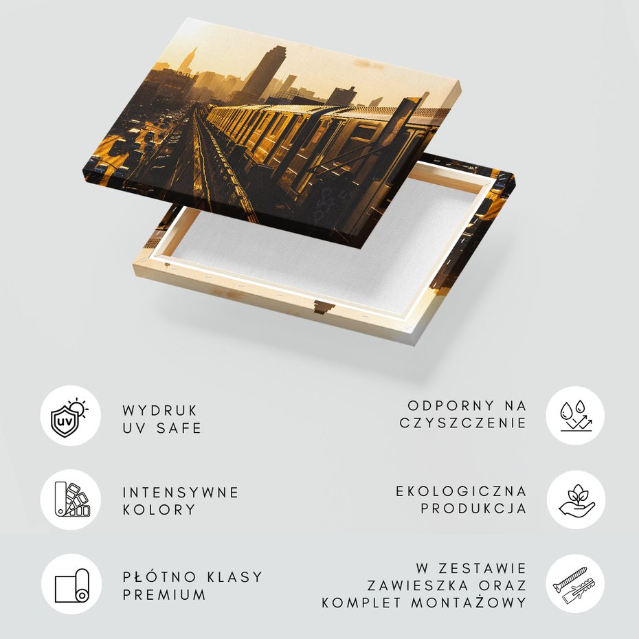 Obraz na płótnie - miasto, pociąg, budynki