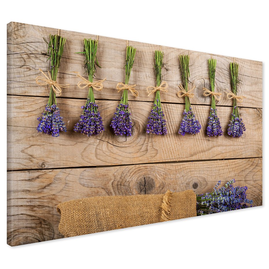Obraz na płótnie - lawenda, kwiaty, drewno