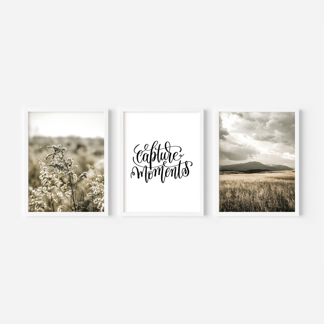 Zestaw obrazy w ramie, plakaty - natura, rośliny, góry - rama biała