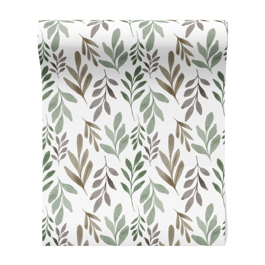 Tapeta - liście, gałązki, akwarela