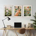 Zestaw obrazy w ramie, plakaty - kwiaty lotosu, ryby koi, azjatycka kobieta - rama drewno