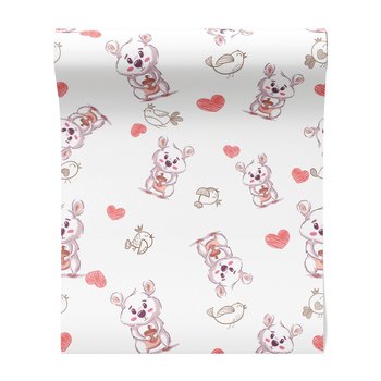 Tapeta - dziecięca, myszy, ptaki, serca