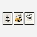 Zestaw obrazy w ramie, plakaty - kawa, filiżanka, croissant - rama czarna