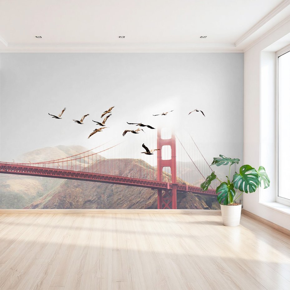 Fototapeta - most, ptaki, krajobraz