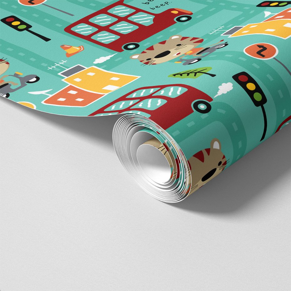 Tapeta - dziecięca, miasto, droga, autobus