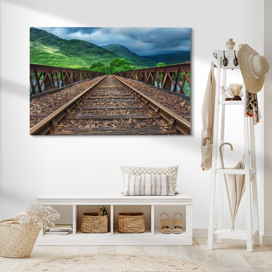 Obraz na płótnie - most, góry, tory
